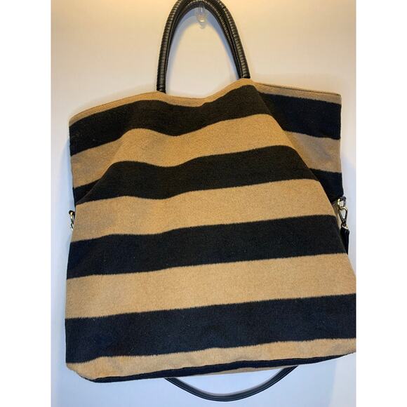 Anthropologie Striped Fuzzy Tote Bag  pouch included - Picture 11 of 13